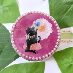 No.2662ハンドメイド ヘアゴム レジン ドライフラワー 黒猫ちゃん