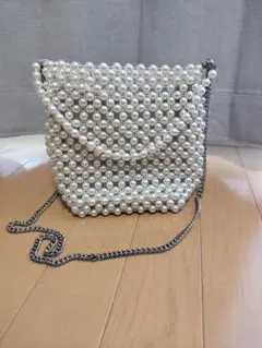ZARA パールビーズバッグ ショルダー シルバーチェーン ホワイト
