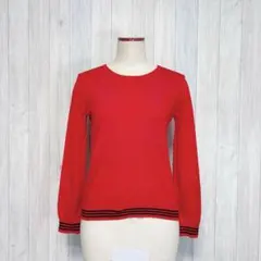 【N.】長袖 薄手ニット セーター 丸首 ライン シンプル 無地 毛混 M