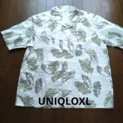 UNIQLO オープンカラーシャツ XL リーフ柄 オフホワイトゆったりサイズのサムネイル