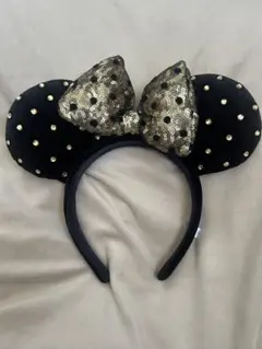 ディズニー カチューシャ ミニー 黒 ゴールド ドット