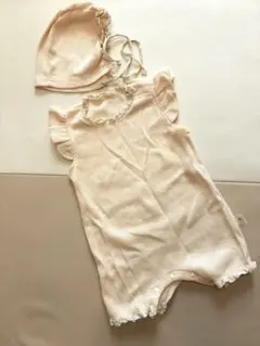 セレモニードレス　ワッフルロンパース　帽子セット 春夏用　半袖　退院着　お宮参り