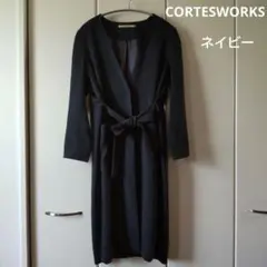 CORTESWORKS コルテスワークス ネイビー ノーカラーロングジャケット