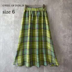 オニールオブダブリン　リネン　チェック　ロングスカート　グリーン　美品