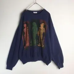 【スウェット】プリントデザイン アート 絵 一部穴あき 右袖汚れ メンズ 古着