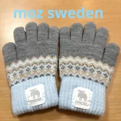 新品 mozモズ 手袋 フェアアイル柄 裏ボア グレー×水色