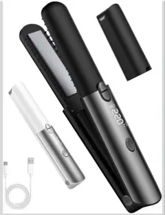 コードレス ミニ ヘアアイロン コンパクト 小型 前髪 7段階温度調整 黒色