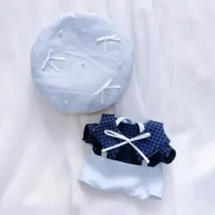 ぬい服　はぴぬい　ちびぬい　ちびスト　服　ベレー帽　あおチェック　リボンコーデのサムネイル