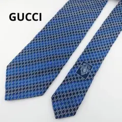 GUCCI　グッチ　ネクタイ　GG総柄 インターロッキング　ネイビー　シルク