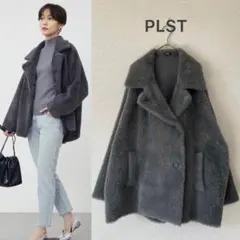PLST プラステ　フェザーヤーンニットコート　グレー　美品
