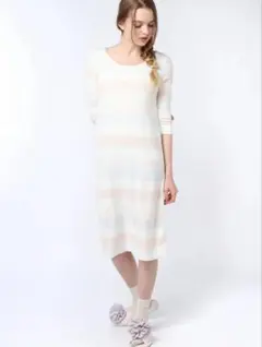 新品✨ジェラートピケ スムーズィーパステルボーダー ルームウエア ワンピース F