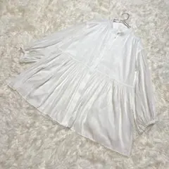 PINORE ギャザー ロング チュニックブラウス ホワイト M 汚れありのサムネイル