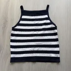 H&M 紺色と白のストライプ ボーダー タンクトップ XS