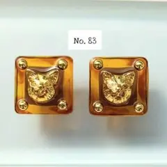 べっ甲風 レジン 猫 ゴールド ピアス イヤリング No.83