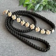 パラコード スマホショルダーストラップ 肉球編みストラップ パールビーズ