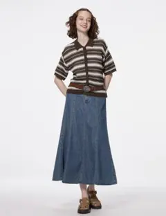 【美品】GU ライトデニムフレアマキシスカート 　ブルー　M