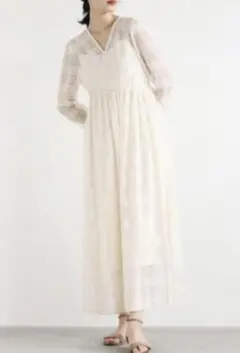 カエン　kaene 　ロングワンピース　レースワンピース　アイボリー　FREE