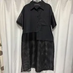 ノーブランド　網シャツワンピース　黒　シースルー
