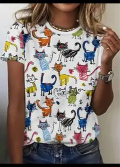 カラフル猫柄 Tシャツ
