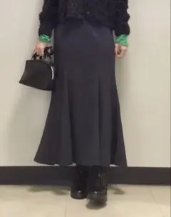 GU★ダークグレー ヘリンボーン マーメイドロングスカートS可愛い