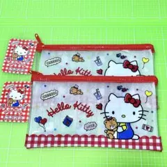 ハローキティ　クリアポーチ　ワイド　2枚　サンリオ　ケース　フラットポーチ　②