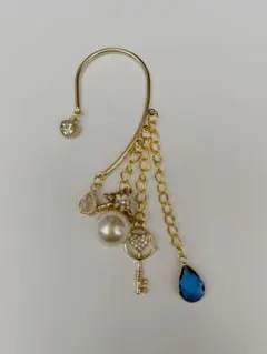 ゴールドメッキ イヤーカフ パール 青いストーン