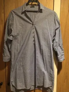 ローリーズファーム　5分袖　半袖　ブルー　青　ギンガムチェックシャツ　M〜L