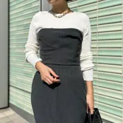 ZARA ベアトップロングワンピース S グレー