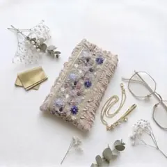 【訳あり・現品限り】インド刺繍リボンふっくらメガネケース / ペンケース・試作品