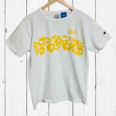 90s USA製 チャンピオン UCLA 花柄 Tシャツ 白 カレッジロゴ 古着
