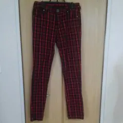 春夏秋赤黒チェックパンツ