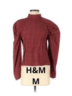H&Mパフ袖赤と黒のチェック柄長袖シャツMサイズのサムネイル