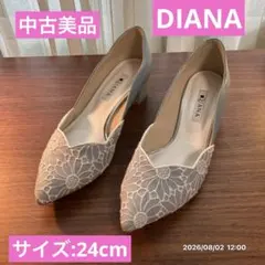 中古美品　DIANA レース刺繍 ポインテッドトゥ パンプス 水色24cmのサムネイル