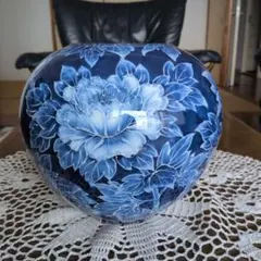 Salk ガラスボウル 花と蝶 ブルー アールヌーボー 特大平鉢 - メルカリ