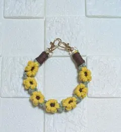 ハンドストラップ スマホストラップ ひまわり 手元の帯のカラー変更可♪