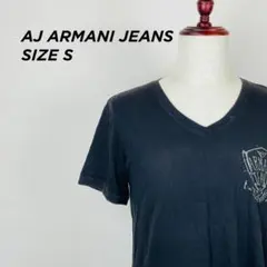 アルマーニジーンズ Tシャツ 半袖 Vネック ロゴプリント 墨黒 S【2394】のサムネイル