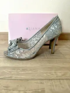 こぐまま様専用　　　　DIANA ブルー　グレー レース オープントゥパンプス