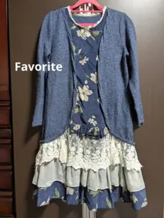 Favorite 森ガール ワンピース 花柄 フェイバリット ネイビー M〜L