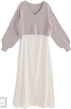 GRLシャギーニットトップス×キャミワンピースセットアップ(kz313)