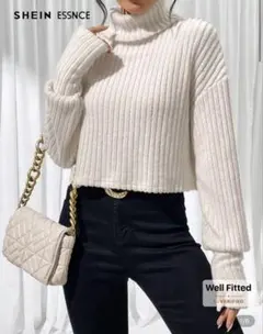 ⚡️季節10％⬇️【新品・秋◎】SHEINリブニットタートルトップ