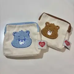 ケアベア Carebears もこもこポーチ スクエアポーチ 刺繍 ２つセット