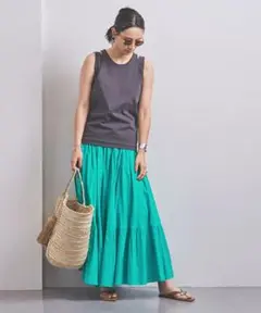 UNITED ARROWS　コットンティアードマキシスカート　ターコイズブルー