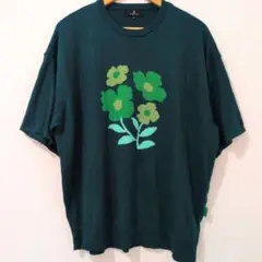 MONO-MART 半袖ニット M ダークグリーン 花柄 サマーニット グリーン