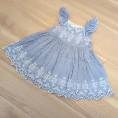 babyGAP 刺繍ワンピース 80cm ブルー ギンガムチェック