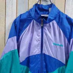 M50☆リーボック☆ジップアップナイロンジャケット☆90s☆刺繍ロゴ☆M相当