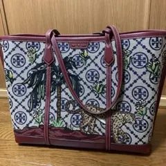 Tory Burch 刺繍トートバッグ ネイビー/レッド