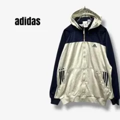 y34426 アディダス　トラックジャケット　フーディ　刺繍ロゴ　バイカラー