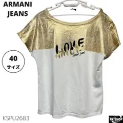 ARMANI JEANS Tシャツ ゴールド 切替 ロゴプリント ホワイト 40のサムネイル