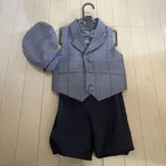 セレモニースーツ グレーと黒のチェック柄 帽子付き