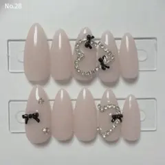 【現品】ネイルチップ 韓国風 シンプル リボン ハート ガーリー キラキラ